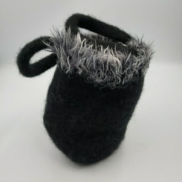 Handcrafted Small Tote Black and Gray Purse Hand Bag Wool Felt Artisanal 10" - Picture 5 of 11